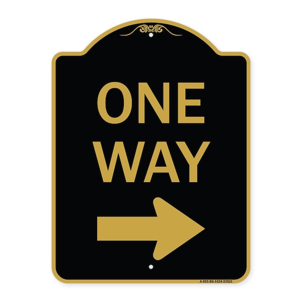 Signmission Designer Series One Way Right Arrow, Black & Gold Aluminum Sign, 18" x 24", BG-1824-23521 A-DES-BG-1824-23521 - main